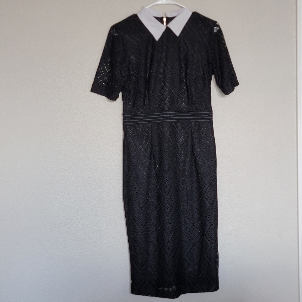 NY& C Black Midi Dress White Collar Medium - Picture 10 of 10